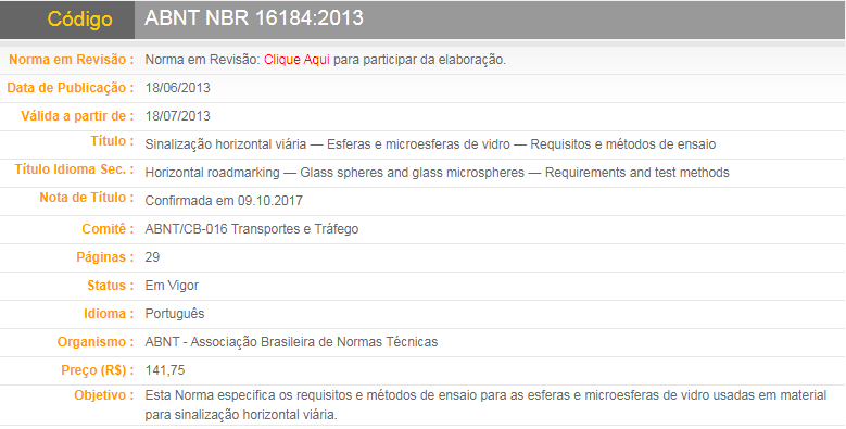 ABNT NBR 16184-2013（Sinalização horizontal viária