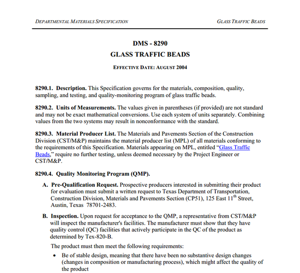 DMS - 8290 Aug.2004 Glass Traffic Beads