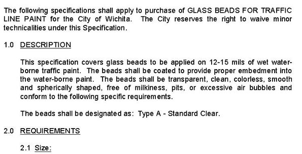 Glass beads for traffic line paint in City of Wichita(USA)