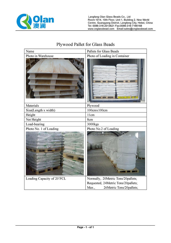 Plywood pallets for Glass Beads