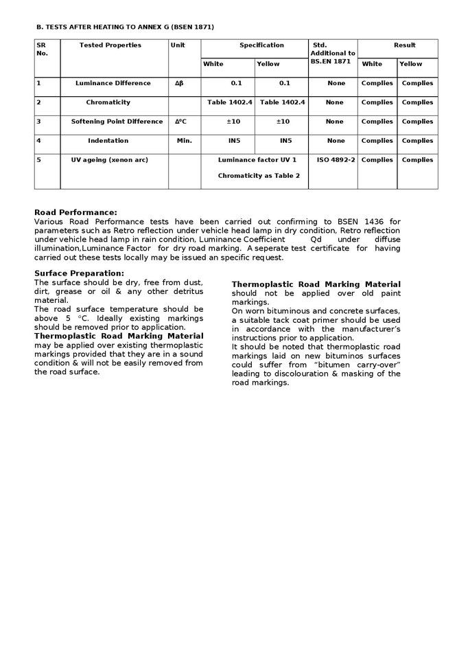 THERMOPLASTIC ROAD MARKING MATERIALA ACCORDING TO BS EN 1871.2000-2